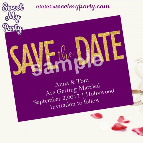 Purple Plum Glitter Wedding Save the Date,Purple Plum Glitter Announcement,(00a)